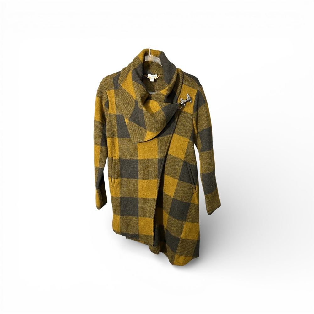 Garnet Hill Asymmetrical Boiled Wool Latch Shawl Coat Buffalo Check Plaid